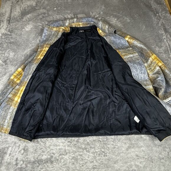 Zara Wool Blend Shirt Jacket Womens Medium Gray Yellow Oversized Button Shacket - Picture 7 of 12